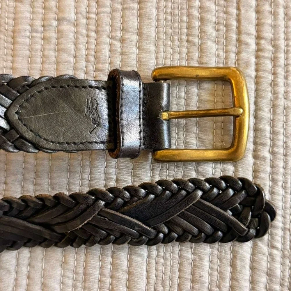 Polo Ralph Lauren Women's Braided Leather Belt Brown Brass Buckle Small‎